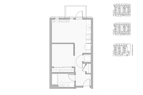 Floor plan for 1 bed, 1 bath, 551 sqft